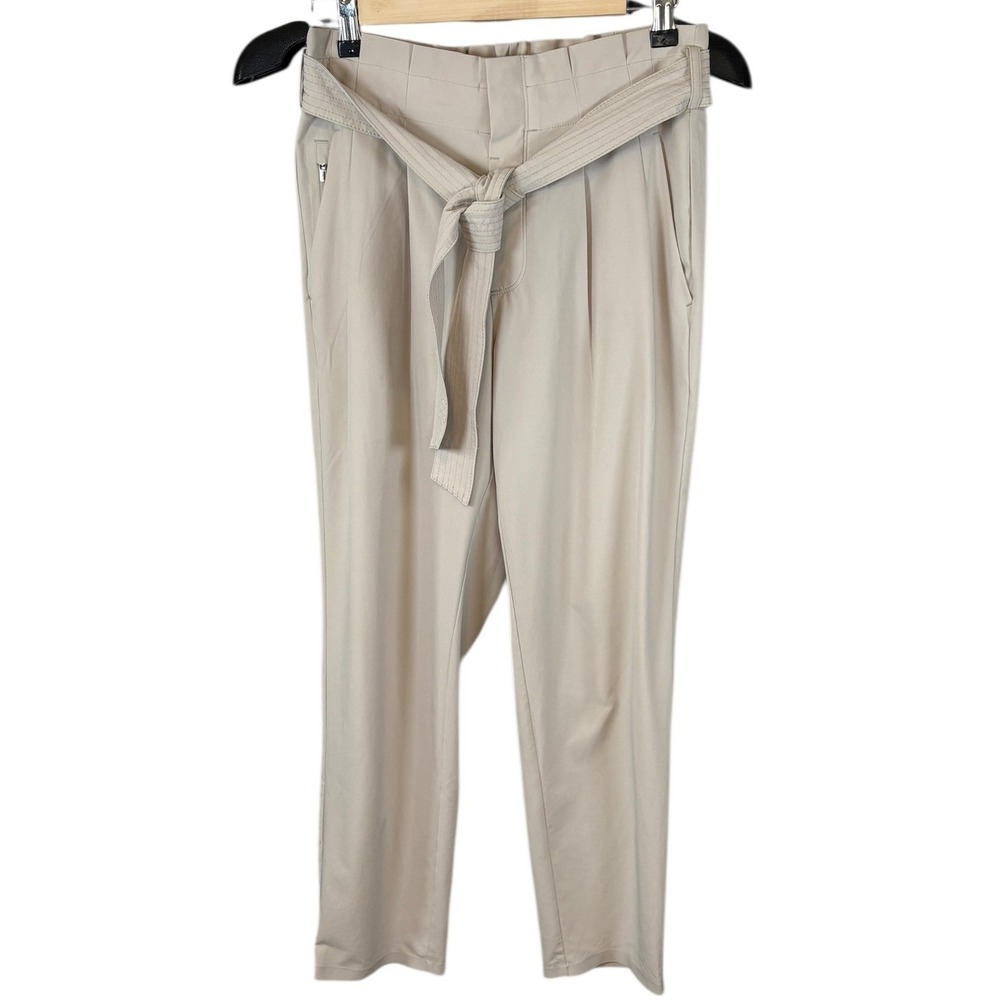 Athleta Skyline Pant II Beige High Rise Tapered Tie Waist Trousers